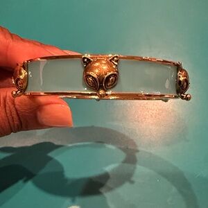 Gold and Turquoise Enamel Cat Clamper Bangle Bracelet